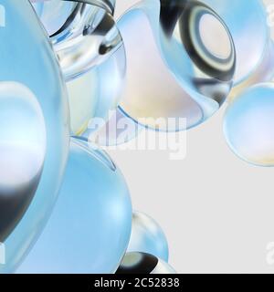 Schwebende Wassertropfen. Hintergrund der schönen Wassertropfen. 3D-Rendering Stockfoto