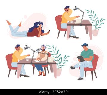 Radio Podcast Set, Vektor flach isoliert Illustration Stock Vektor