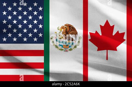 NAFTA, North American Free Trade Agreement historische Flagge und Symbol, Illustration Stockfoto