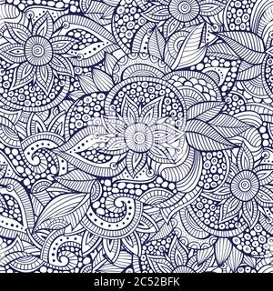 Skizzenhafte Kritzeleien dekorativ floral umreiß ornamental nahtlose pa Stock Vektor