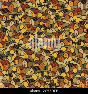 Herbst Häuser nahtlose Muster Stock Vektor