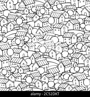 Cartoon Märchen Häuser Muster Stock Vektor