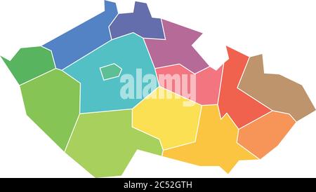 Regionen der Tschechischen Republik. Karte der regionalen Landesverwaltungsbereiche. Farbenfrohe Vektorgrafik. Stock Vektor