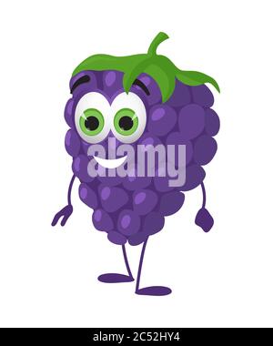Lustige Traube mit Augen. Cartoon lustige Früchte Zeichen flache Vektor-Illustration Stock Vektor