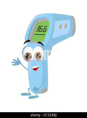 Lustige Infrarot-Thermometer mit Augen, moderne flache Vektor-Illustration Stock Vektor