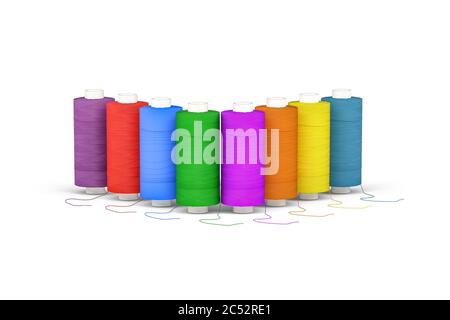 Satz von acht farbigen Fäden isoliert auf weißem Hintergrund - 3d-Rendering Stockfoto