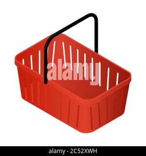 Roter isometrischer Korb mit schwarzem Stift isoliert auf weißem Hintergrund. Leerer Warenkorb Vektorgrafik Stock Vektor