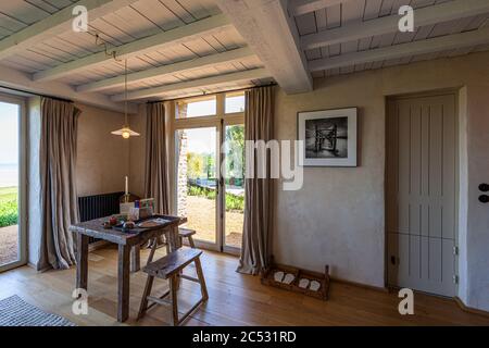 Innenraum eines Kled an der Ferme du Vent in der Nähe von Château Richeux, Saint-Malo, Frankreich Stockfoto