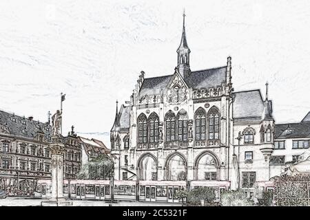 Das Rathaus wurde 1870 im neugotischen Stil erbaut. Es befindet sich am Fischmarkt in Erfurt, Hauptstadt von Thüringen, Deutschland, Europa Stockfoto