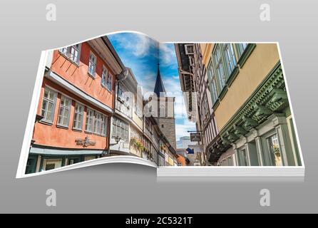 Blick über die Kraemerbrücke auf den Turm der Aegidienkirche, Erfurt, Landeshauptstadt Thüringens, Deutschland, Europa Stockfoto