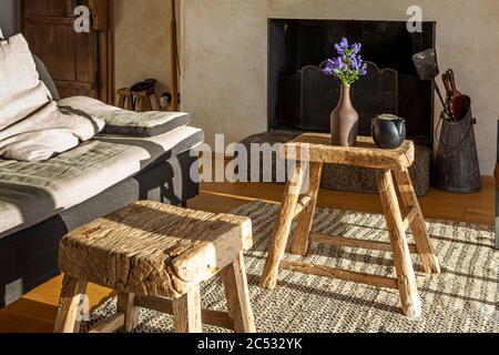 Innenraum eines Kled an der Ferme du Vent in der Nähe von Château Richeux, Saint-Malo, Frankreich Stockfoto