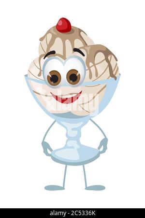 Lustige Eis mit Augen auf weißem Hintergrund, lustige Produkte-Serie, flache Vektor-Illustration Stock Vektor