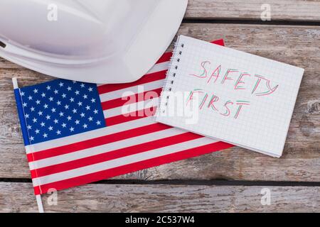 Sicherheit der amerikanischen Bauarbeiter. Stockfoto