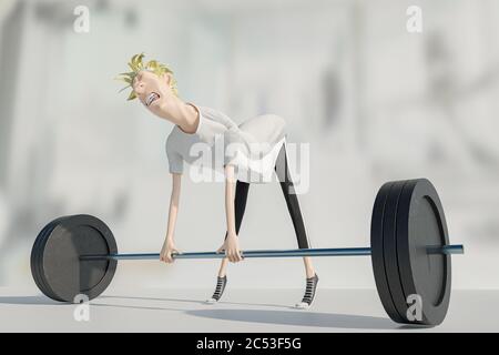 Mann heben zu schwer, Arbeit aus Schmerzen, 3d-Rendering Stockfoto