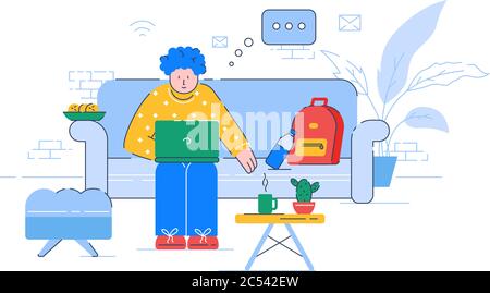 Remote Job, e Learning semi-Flat RGB-Farbvektordarstellung Stock Vektor