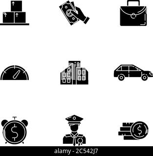 Darlehen Geld schwarze Glyphen Symbole auf weißem Raum gesetzt Stock Vektor