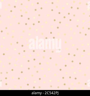 Goldene Glitzer Punkte, abstrakt rosa Hintergrund. Nahtloses Vektormuster. Glänzende Feiertagshintergrund. Goldene Kreise. Hintergrund aus Goldmetallfolie. Stock Vektor