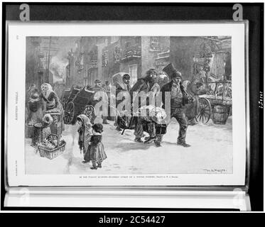 Im italienischen Viertel - Mulberry Street an einem Winterabend - gezeichnet von W. A. Rogers. Stockfoto