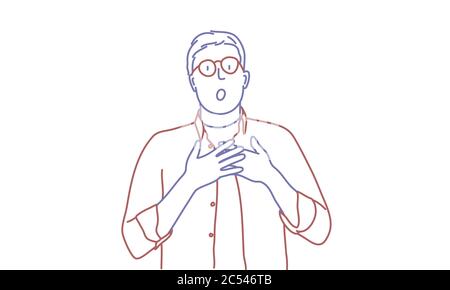 Überraschte Mann. Vektordarstellung für die farbige Linienzeichnung. Stock Vektor