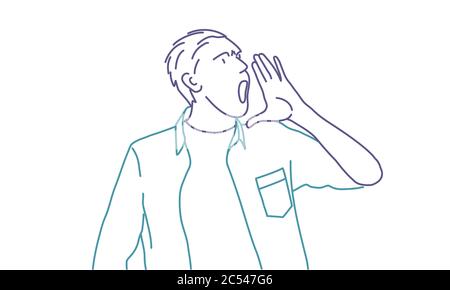 Mann schreit Profil. Vektordarstellung für die farbige Linienzeichnung. Stock Vektor