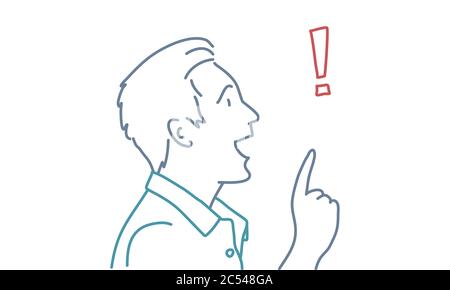 Ausrufezeichen für junge Geschäftsleute. Profil. Vektordarstellung für die farbige Linienzeichnung. Stock Vektor