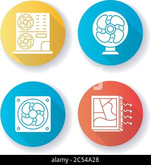 Air Cooling Flat Design lange Schatten Glyphen Symbole Set Stock Vektor