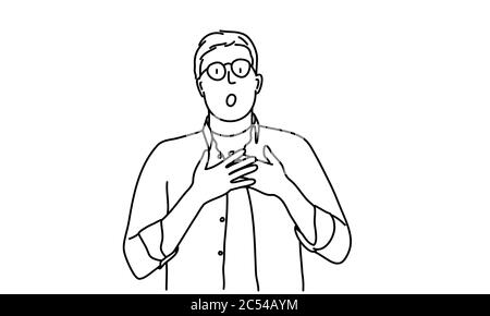 Linienzeichnung des überraschten Mannes. Vektorgrafik. Stock Vektor