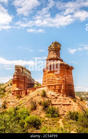 Der berühmte Lighthouse Rock im Palo Duro Canyon State Park, Texas Stockfoto