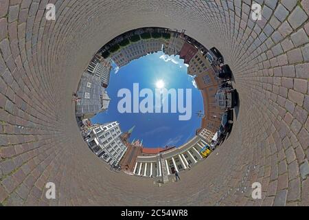 Little Planet Foto, Marktplatz, Schwerin, Deutschland Stockfoto