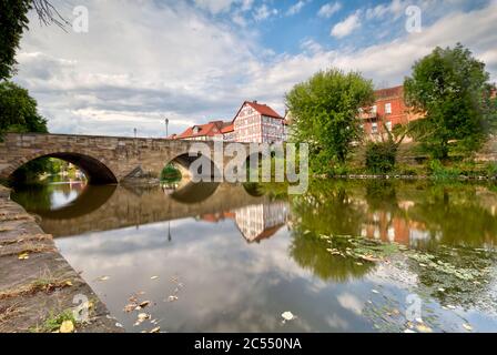 Werra-Brücke, Fluss, Werra, Spiegelung, Kreis Allendorf, Bad Sooden-Allendorf, Hessen, Deutschland, Europa Stockfoto