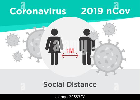 Konzeptkunst von Symbolen oder Symbolen zur Verbreitung des Bewusstseins über die Aufrechterhaltung der sozialen Distanzierung während des Coronavirus-Ausbruchs. Vektorgrafiken für flache Illustrationen Stock Vektor
