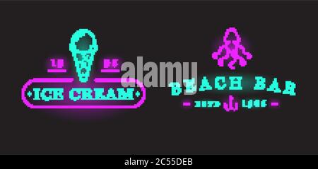 Set von Vector Neon Sign Beach Sea Bar Elements und Summer kann als Logo oder Symbol in Premium-Qualität verwendet werden Stock Vektor