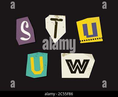 Bunte Zeitung Geschnitten Buchstaben Set Stock Vektor