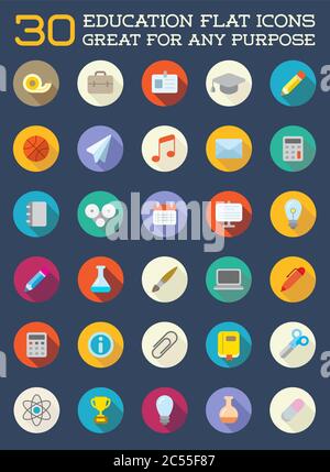 Set von Vector Education Flat Icons kann als Logo oder Symbol in Premium-Qualität verwendet werden Stock Vektor
