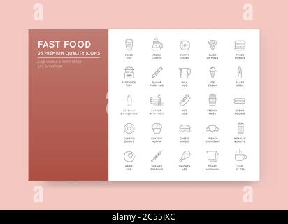 Set von Vector Fastfood Fast Food Elemente Icons und Equipment als Illustration können als Logo oder Icon in Premium-Qualität verwendet werden Stock Vektor