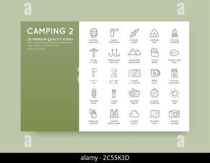 Set von Thin Vector Hunting Camping Sport Elements Illustration kann als Logo oder Symbol in Premium-Qualität verwendet werden Stock Vektor