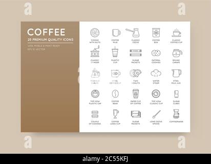 Set aus Thin Vector Kaffee-Elemente und Kaffee-Accessoires Illustration kann als Logo oder Symbol in Premium-Qualität verwendet werden Stock Vektor
