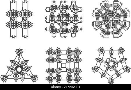 Ethnische Fraktale Mandala Vektor Meditation sieht aus wie Schneeflocke oder Maya Azteken Muster oder Blume zu isoliert auf Weiß Stock Vektor