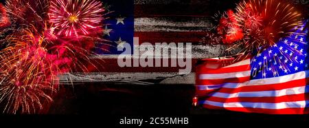 Fotohintergrund Amerikanische Flagge Mit Feuerwerk – 3x2,4 M Vinyl Für 4. Juli & Partys