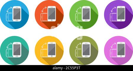 Bunte runde Symbole für flache Smartphones oder Mobiltelefone oder Tablets drehen in Vector eingestellt Stock Vektor