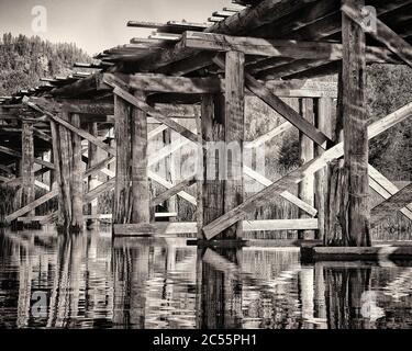 Old Wood Bridge, Moyie Lake Narrows, Moyie, British Columbia, Kanada Stockfoto