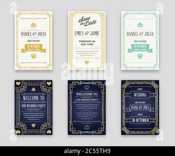 Set von großer Qualität Stil Einladung in Art Deco oder Nouveau Epoch 1920 Gangster Era Kollektion Vektor Stock Vektor