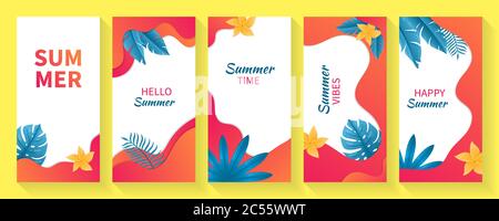Set von Social Media Geschichten Sommer Hintergrund Vorlage. Sammlung Set von Social Media Geschichten Design Vorlagen Sommer Hintergründe. Stock Vektor