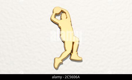 BASKETBALL an der Wand. 3D-Illustration von metallischen Skulptur auf einem weißen Hintergrund mit milder Textur. Wettbewerb und Sport Stockfoto