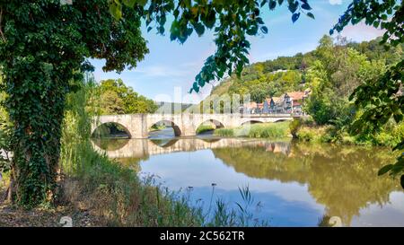 Werra, Fluss, Altstadt, alte Werra-Brücke, Hann. Münden, Niedersachsen, Deutschland, Europa Stockfoto