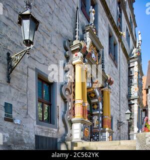 Hausfassade, Rathaus, Weserrenaissance, Vorderseite, Altstadt, Hann. Münden, Niedersachsen, Deutschland, Europa Stockfoto