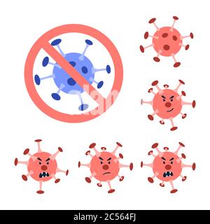 Cartoon-Virus-Symbole auf weißem Hintergrund gesetzt. Stock Vektor