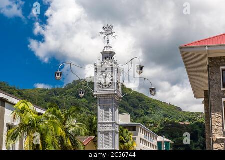 Uhrturm, Wahrzeichen, Little Big Ben, Victoria, Mahe Island, Seychellen, Indischer Ozean, Afrika Stockfoto