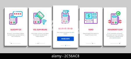Pos-Terminal-Gerät Einbordelemente Symbole Vektor Setzen Stock Vektor