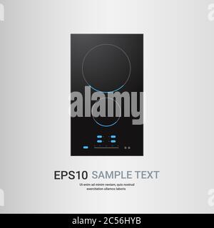 Schwarzes induktives Kochfeld mit Keramik Oberfläche Draufsicht der Elektroherd Haushaltsgeräte Hausgerät Konzept flache Kopie Raum Vektor Illustration Stock Vektor
